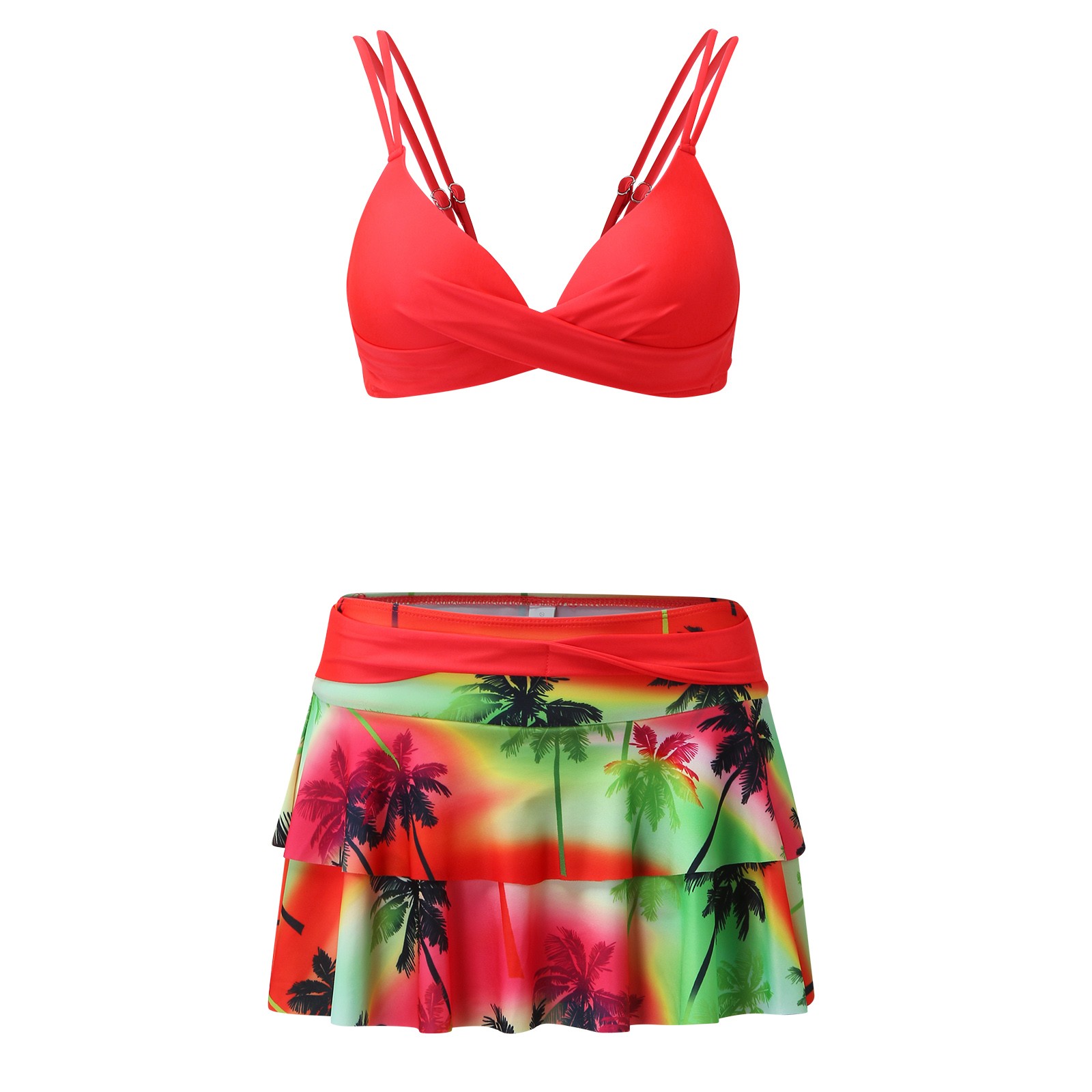 thumbnail image 2 of MKLEKYY Traje De Baño Mujer Natacion Women'S Sexy Split High Waist Ruffle Print Bikini Swimsuit Set, 2 of 6